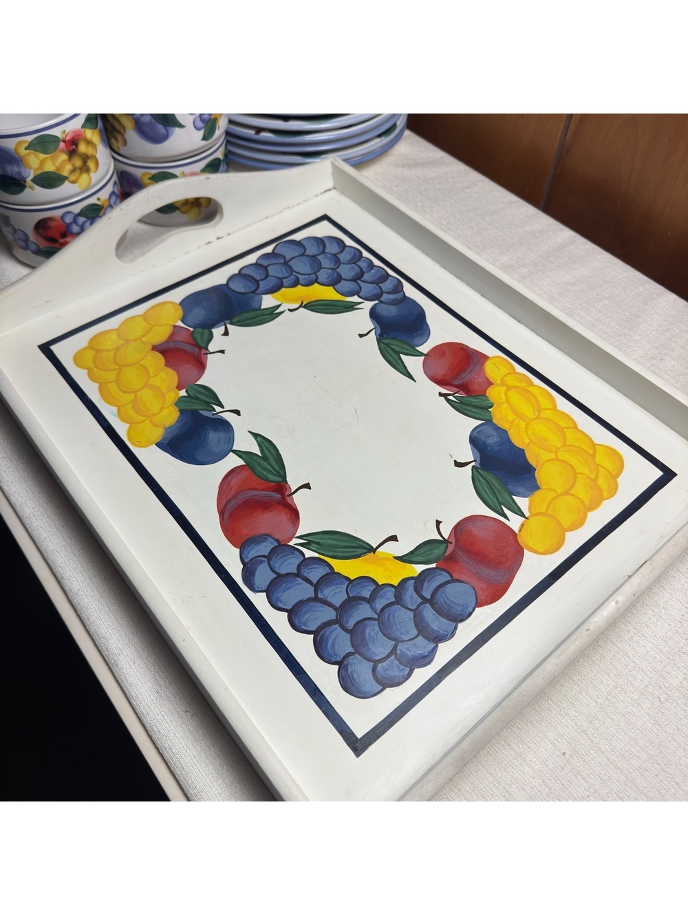Vintage Dansk Fruit Wooden Serving Tray 18x14 Made in Italy Hand Painted